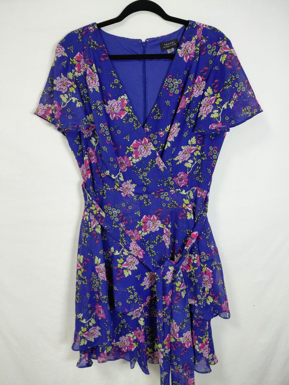 TAHARI ARTHUR S. LEVINE Floral Dress Blue Short Size 12